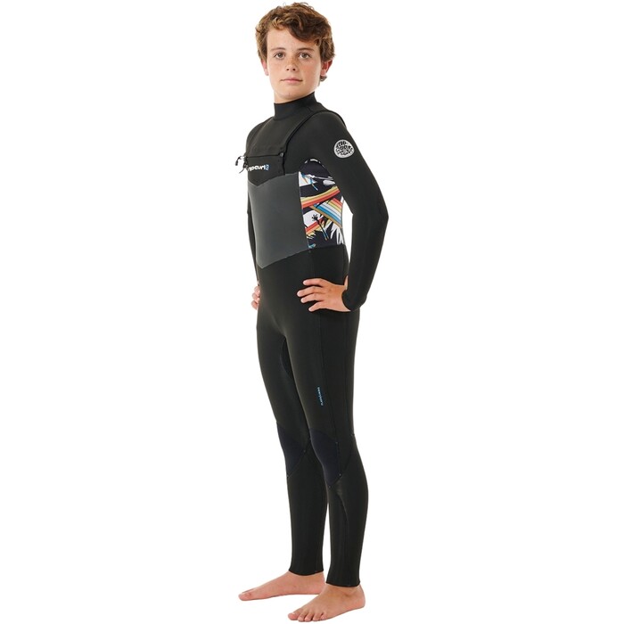 2024 Rip Curl Junior Dawn Patrol 4/3mm Chest Zip Wetsuit 13ZBFS - Black / Multi